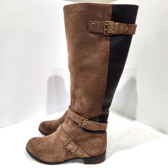 Ugg Cydnee Brown  Suede Tall Riding‎ Boots Women's size 6  Sheerling Lined EUC - Picture 2 of 12